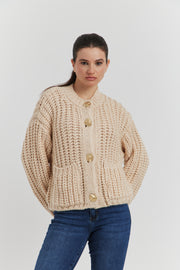 GILET GROSSE MAILLE MANCHES LONGUES KAIREN ECRU